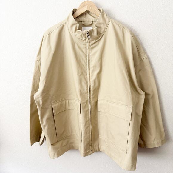 H&M | Khaki Tan Oversized Canvas Swing Chore Jacket Coat Zipper pocket | XL - Picture 2 of 9